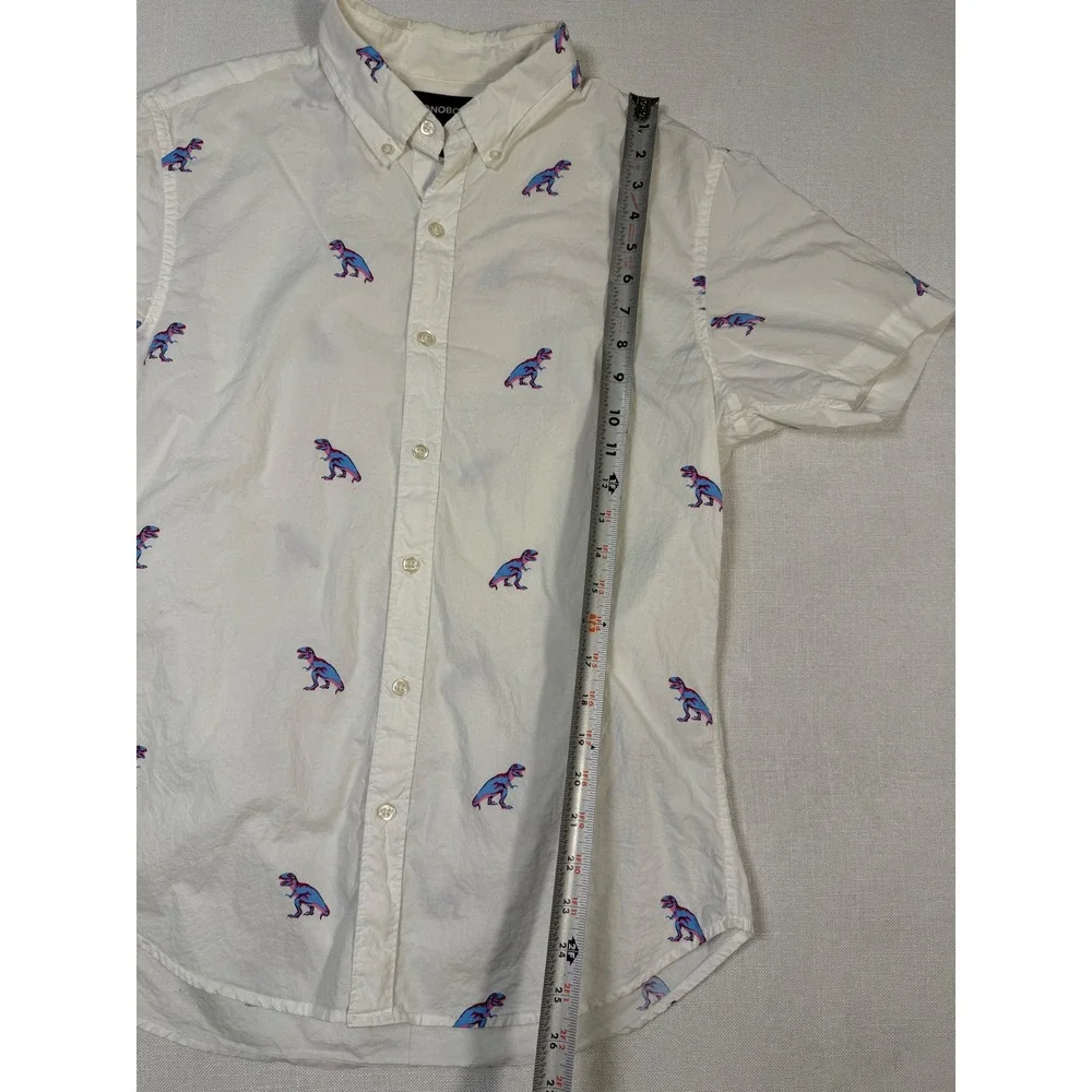 Bonobos Mens Slim Fit Short Sleeve White Dinosaur T-Rex Print Shirt Medium